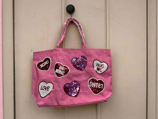 MUD PIE VALENTINE'S SPARKLE TOTES-PINK