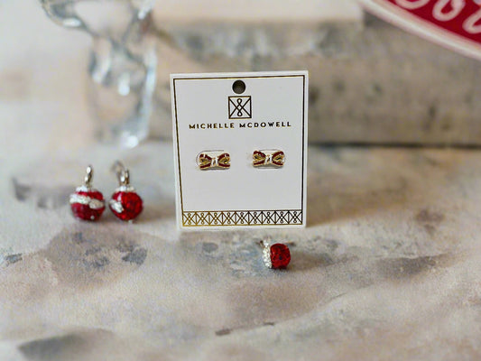 Mary Square Bow Earrings Crimson & White