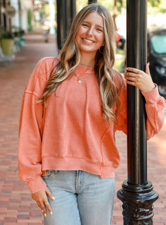 Easel Mineral Washed Terry Knit Pullover