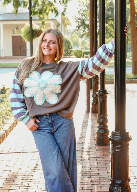 Easel Flower Patch Terry Knit Mineral Washed Pullover