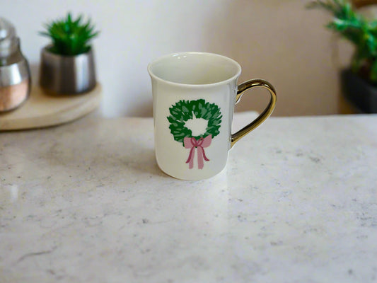 Mary Square Rosy Wreaths Gold Handle Mug
