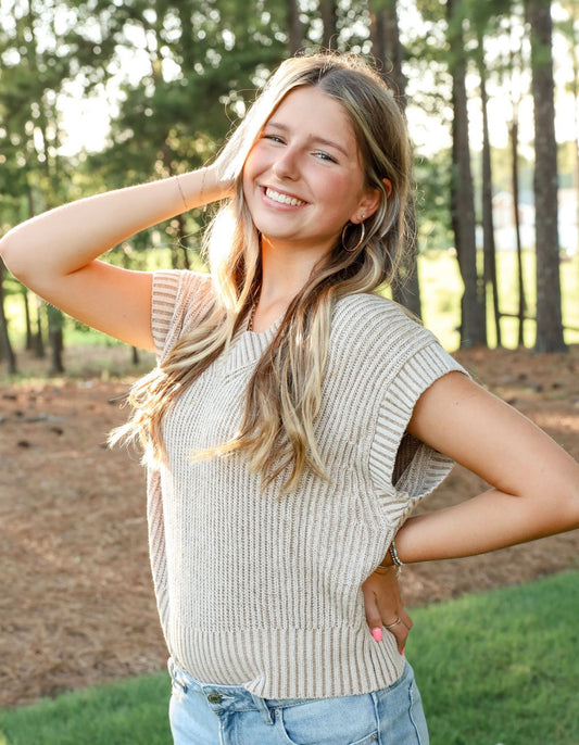 She + Sky V-neck Two Toned Knit Sweater Vest