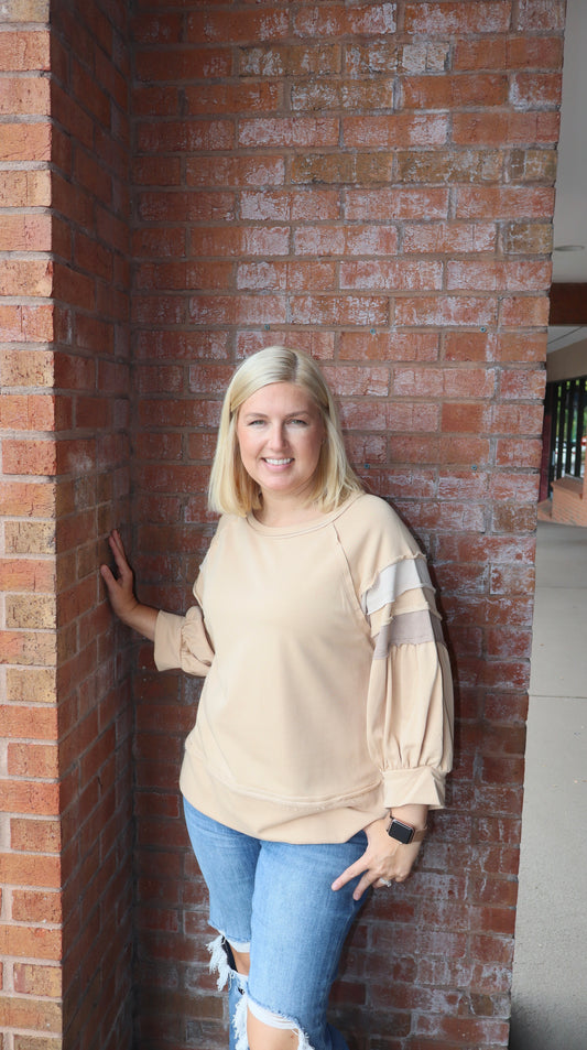 Jodifl 3/4 raglan sleeves casual sweatshirts with color block detail on sleeves