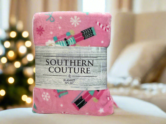 Southern Couture Pink Nutcracker Blanket