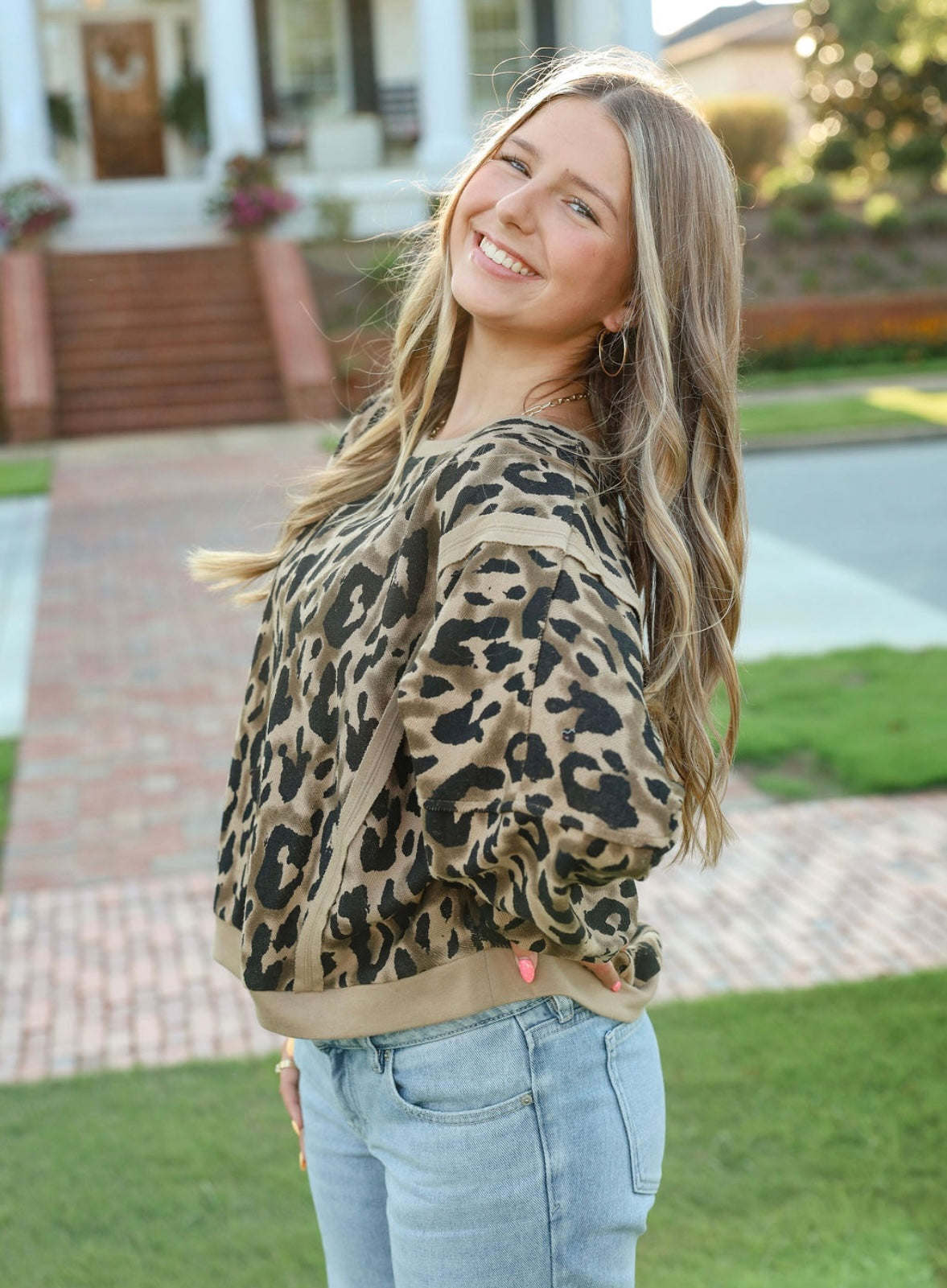 Umgee Leopard Print Pullover Sweatshirt