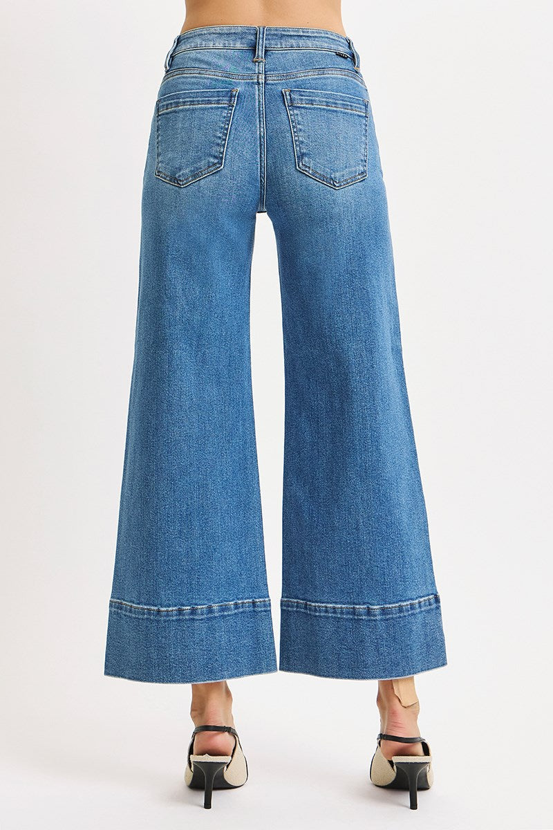 RISEN JEANS TUMMY CONTROL MID RISE CROP WIDE PINTUCK FRONT JEANS