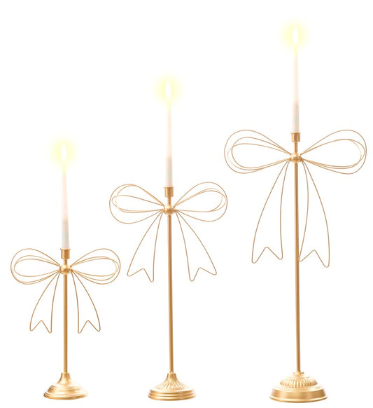 Sm Mtl Gold Bow Taper Holder