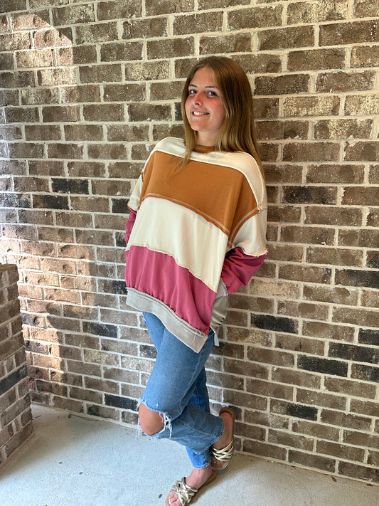 SHE & SKY OVERSIZED COLOR BLOCK FRENCH TERRY SWEATSHIRT