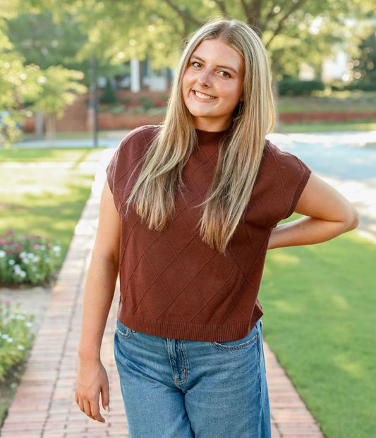 She + Sky Drop Shoulder Mock Neck Sweater Vest