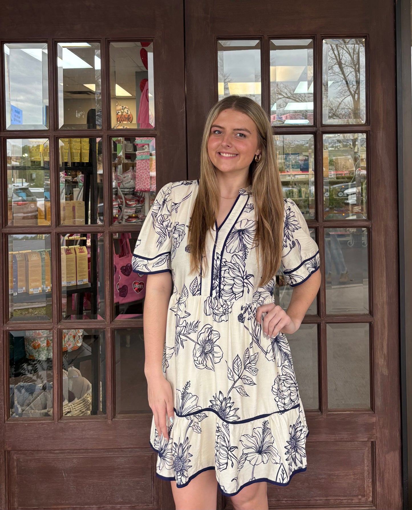 She + Sky Navy Floral Midi Dress With Pockets