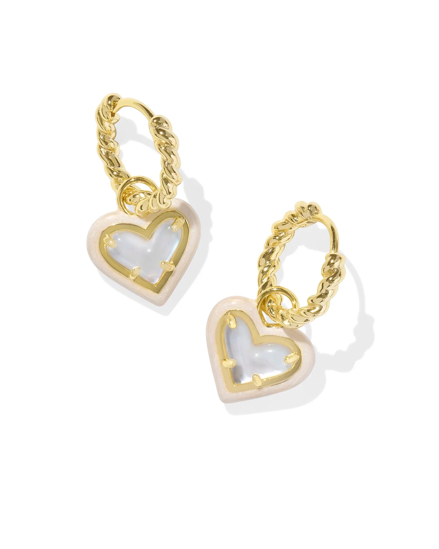 Kendra Scott Ari Heart Gold Enamel Frame Huggie Earrings in Ivory Mother-