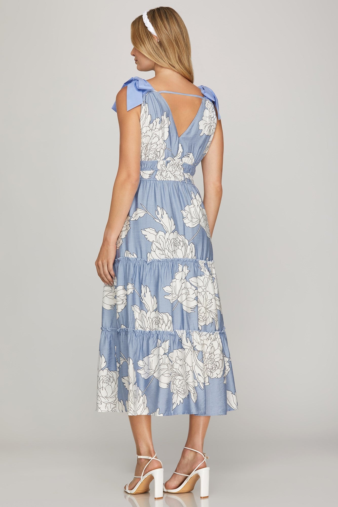She + Sky Printed Midi Dress-Lt. Blue