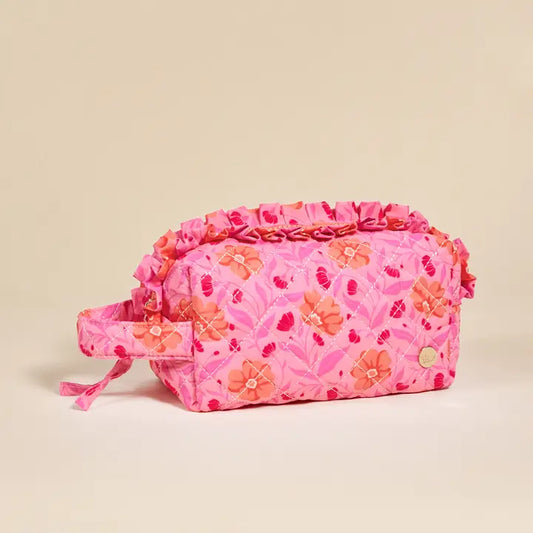 The Darling Effect Essentials Quilted Cosmetic Pouch–Poppin' Petals Hot Pink