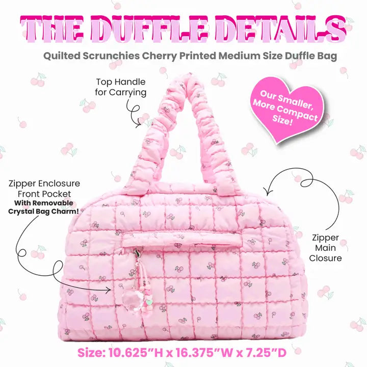 OMG Accessories Quilted Scrunchies Cherry Printed Medium Duffle Bag