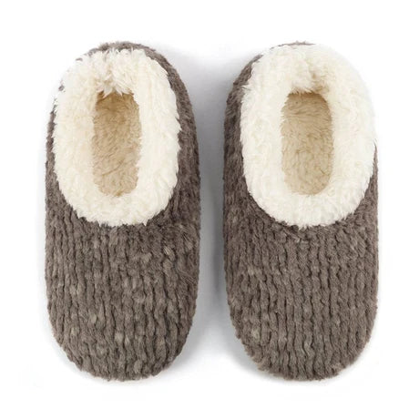 Snoozies! Womens Teddy Bear Faux Fur Slipper With Memory Foam Sole Dark Grey