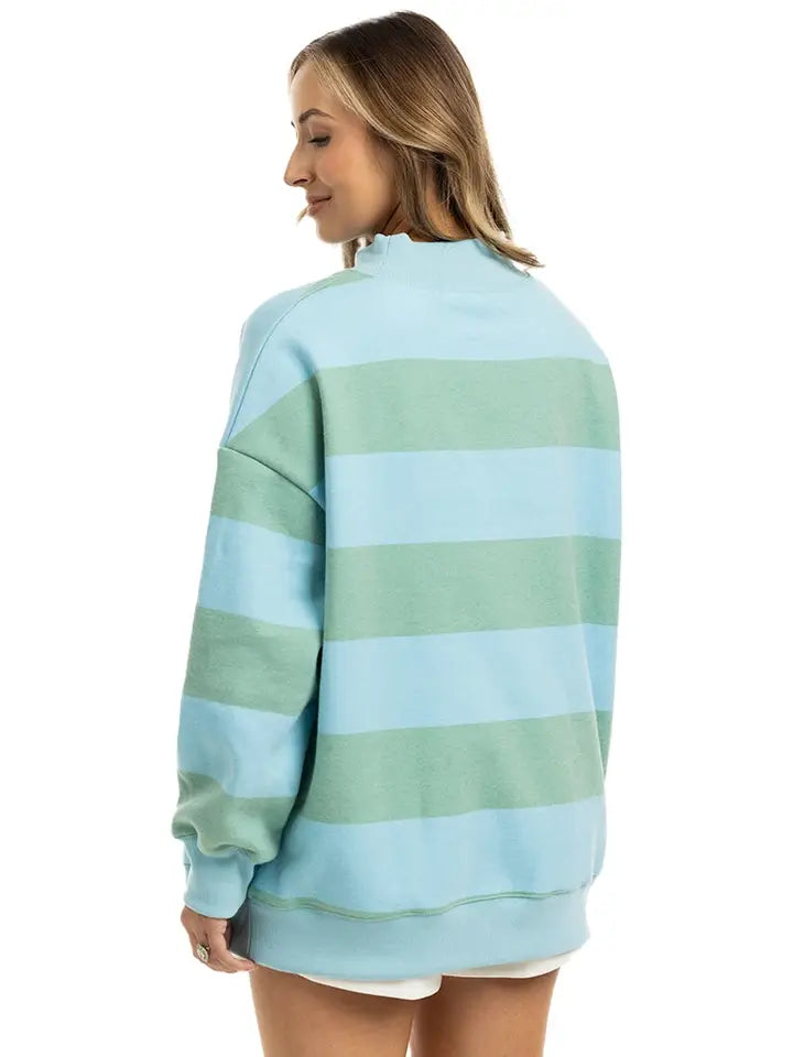 Katydid Aqua and Green Striped Mockneck Sweatshirt Women