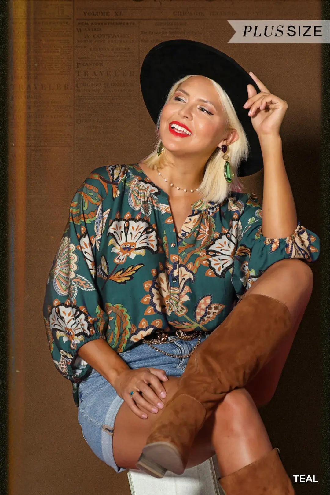 Umgee Boho Paisley Puff Sleeve Blouse