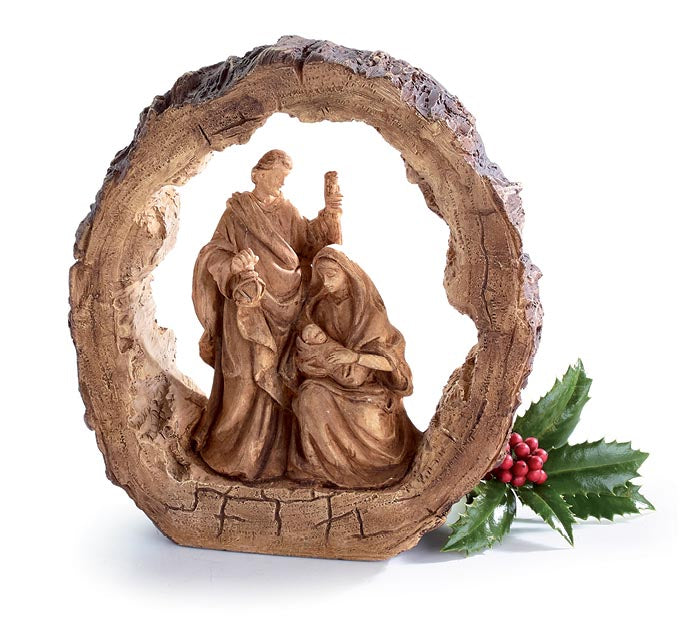 BURTON + BURTON WOOD SLICE NATIVITY CARVING DECOR