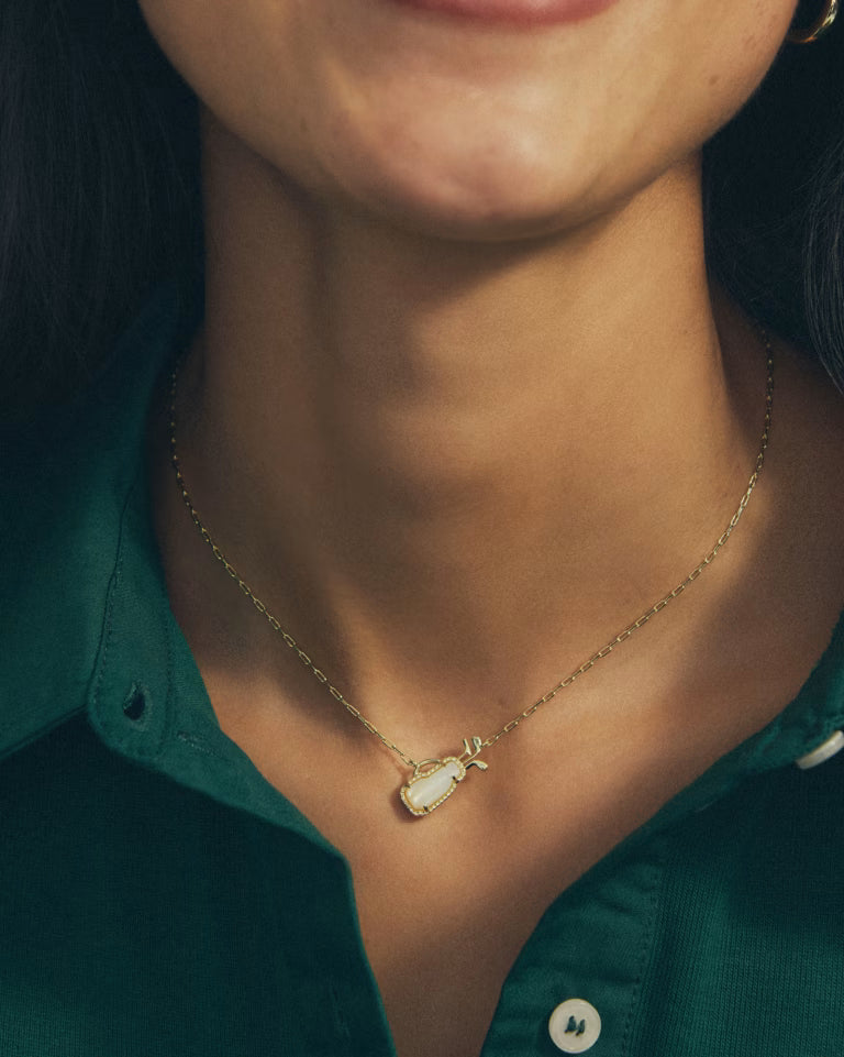 KENDRA SCOTT GOLF SHORT PENDANT NECKLACE GOLD IVORY MOTHER OF PEARL