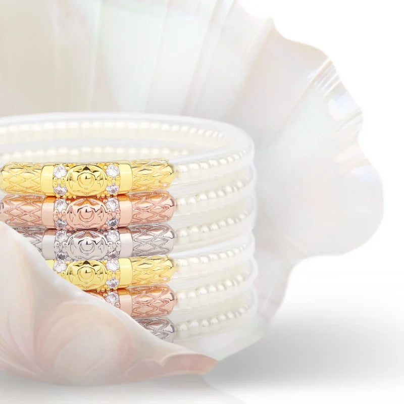 BUDHAGIRL WHITE PEARL THREE QUEENS ALL WEATHER BANGLES® (SET OF 3)
