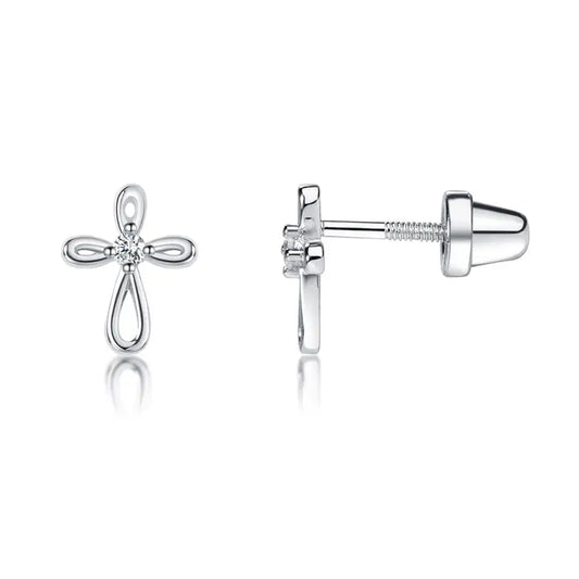 Cherished Moments Sterling Silver Screw-Back Infinity Cross Baptism Earrings