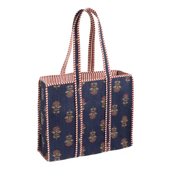 MUD PIE NAVY QUILTED BLOCK PRINT TOTE