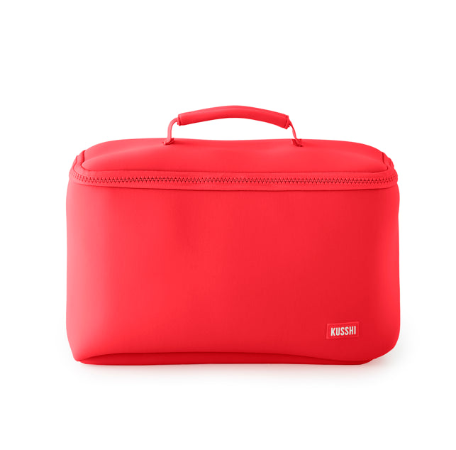 Kusshi Large Neoprene Train Case-Coral Red/ Periwinkle