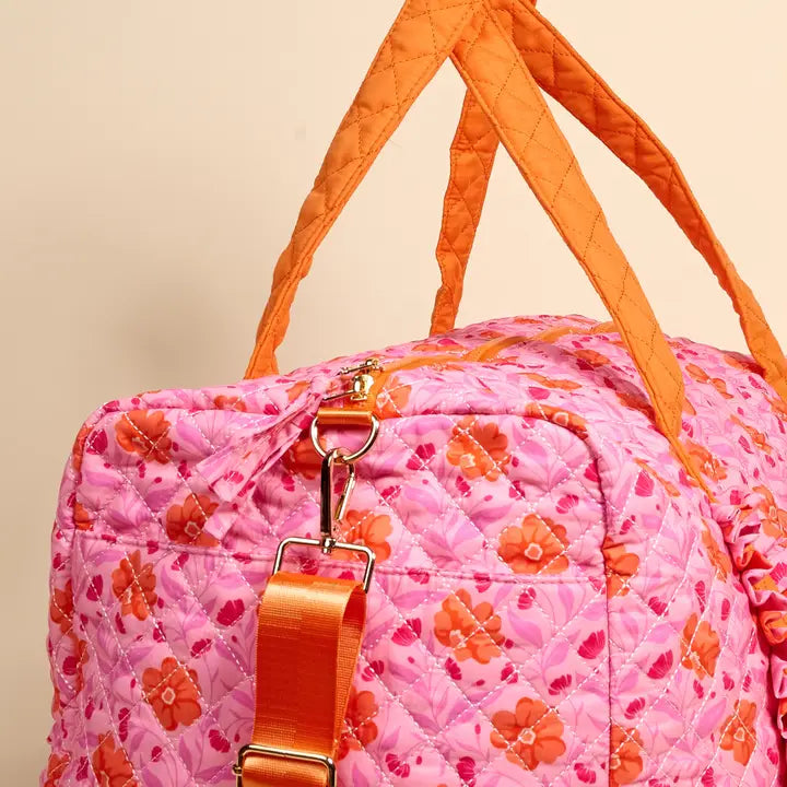 The Darling Effect On-The-Go Quilted Weekender Bag–Poppin' Petals Hot Pink
