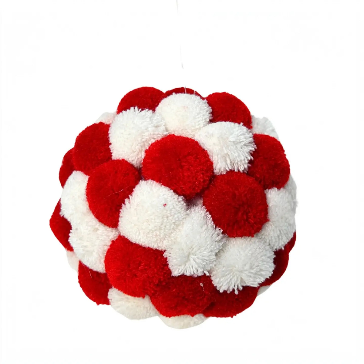 David Christopher's Mini Pom Pom Red/White Ball Ornament 4.5”