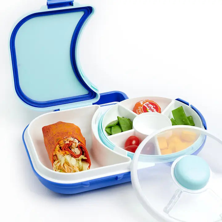 Gobe Kids 2-in-1 Lunchbox with Small Snack Spinner Flip-Blueberry Blue