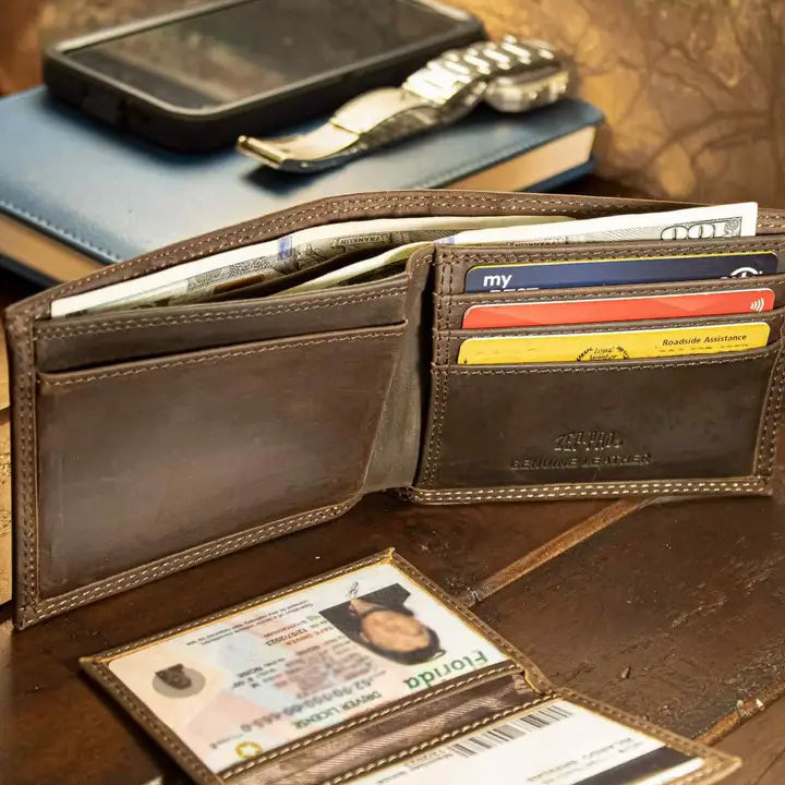 Zep-Pro Buck Men's Bifold Woven Patch Leather Wallet.