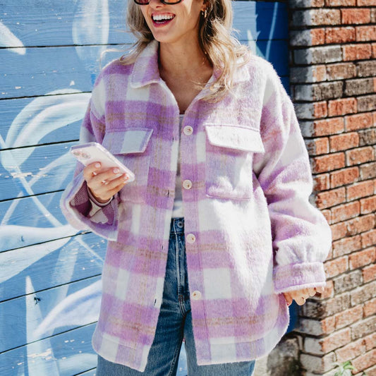 KATYDID PURPLE PLAID CHECKER WOMEN'S SHACKET