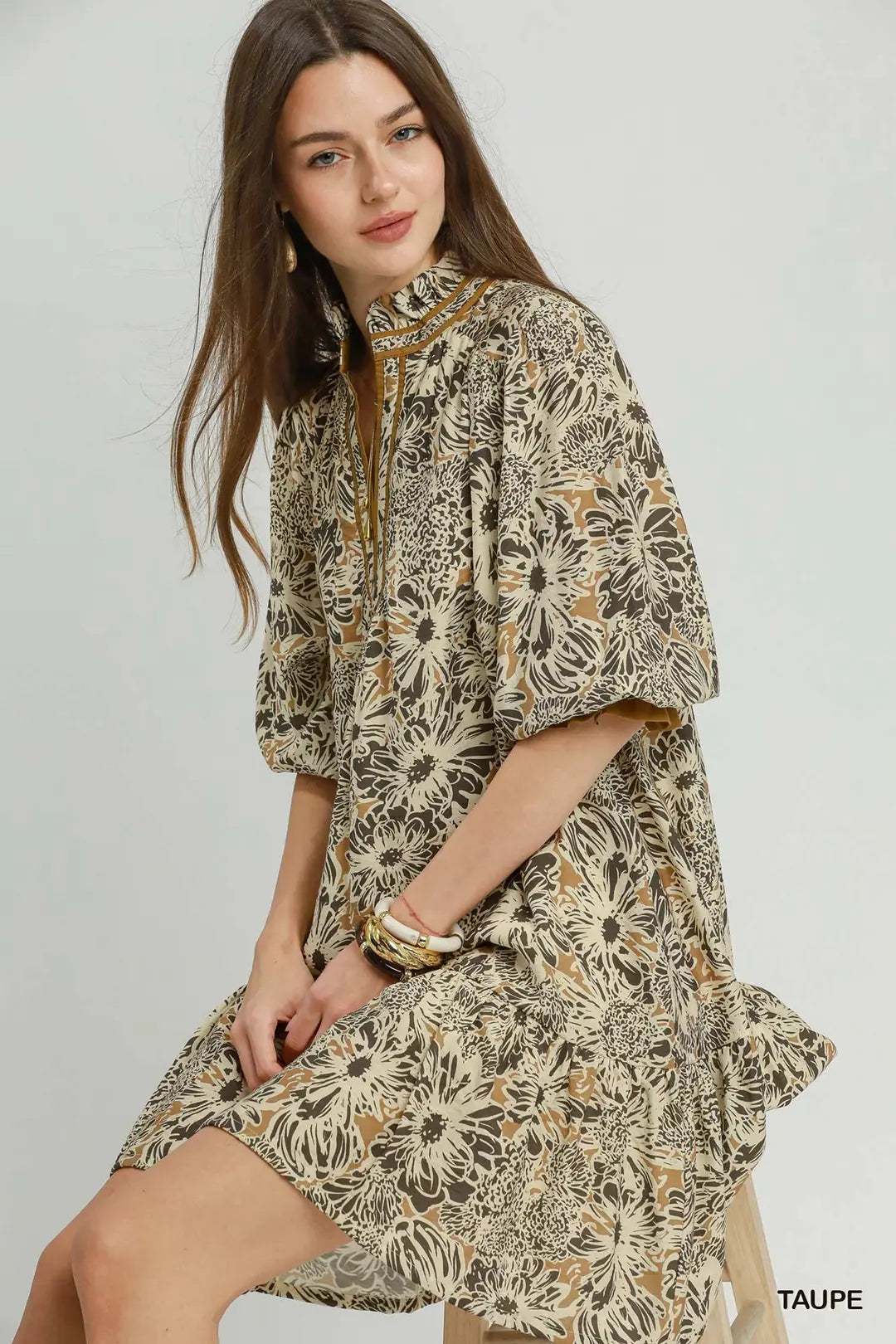 Umgee Floral Print Tiered Dress