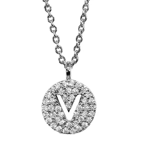 Maya J White Initial Cut Out Pave Disc Necklace-V