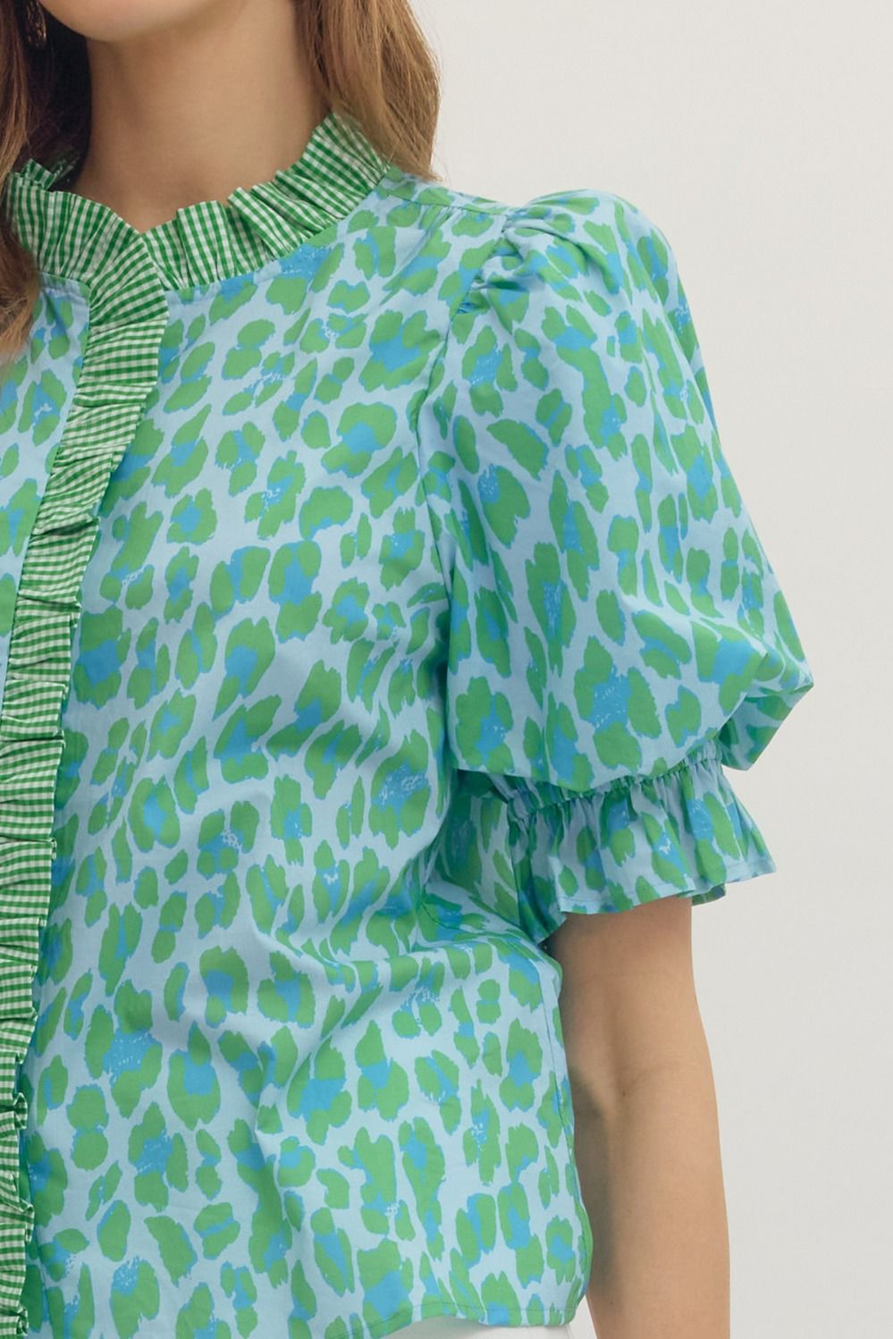 Entro Leopard Print Puff Sleeve Top