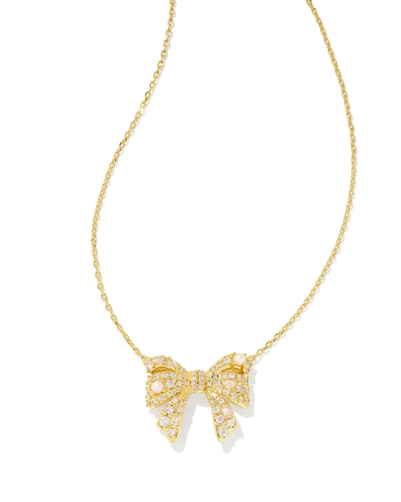 Kendra Scott Krista Gold Bow Short Pendant Necklace in White Mix