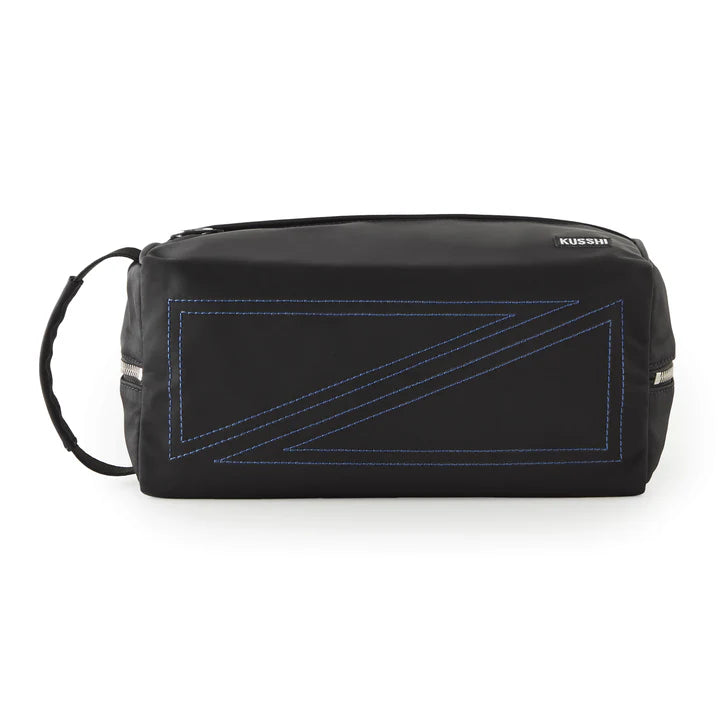 Kusshi Dopp Kit-Satin Black Fabric with Cool Blue Interior