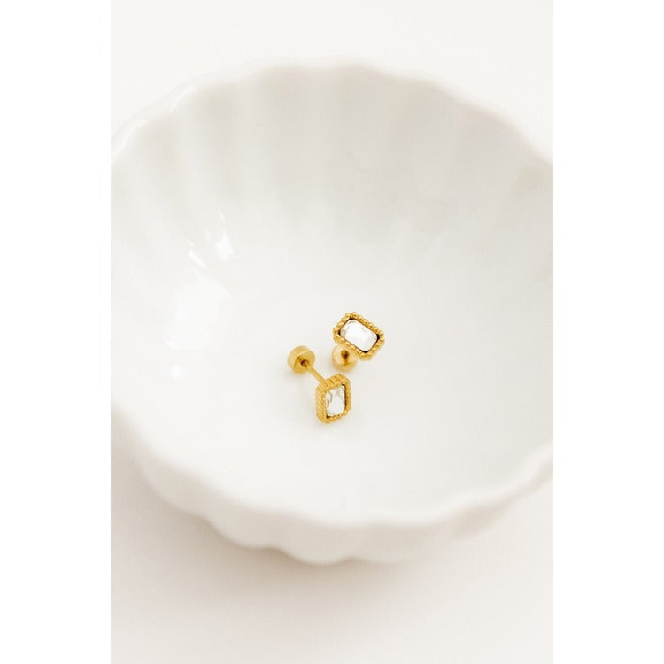 LINNY CO Screwback Stud Earrings - Madison Gold Clear