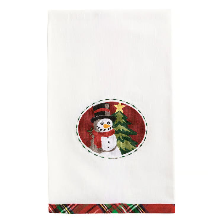 MUD PIE Snowman Needlepoint Christmas Towel