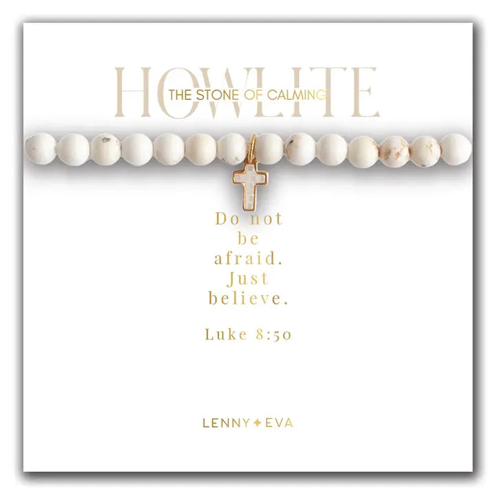 Lenny & Eva Scripture Bracelet with Cross Charm-Howlite