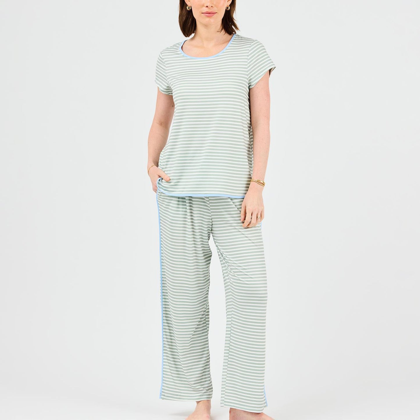 MARY SQUARE Pant Set Melody Green Stripe