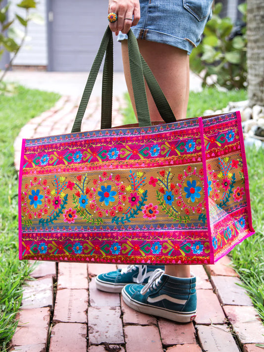 Natural Life Carry All Happy Tote Bag-Floral Border