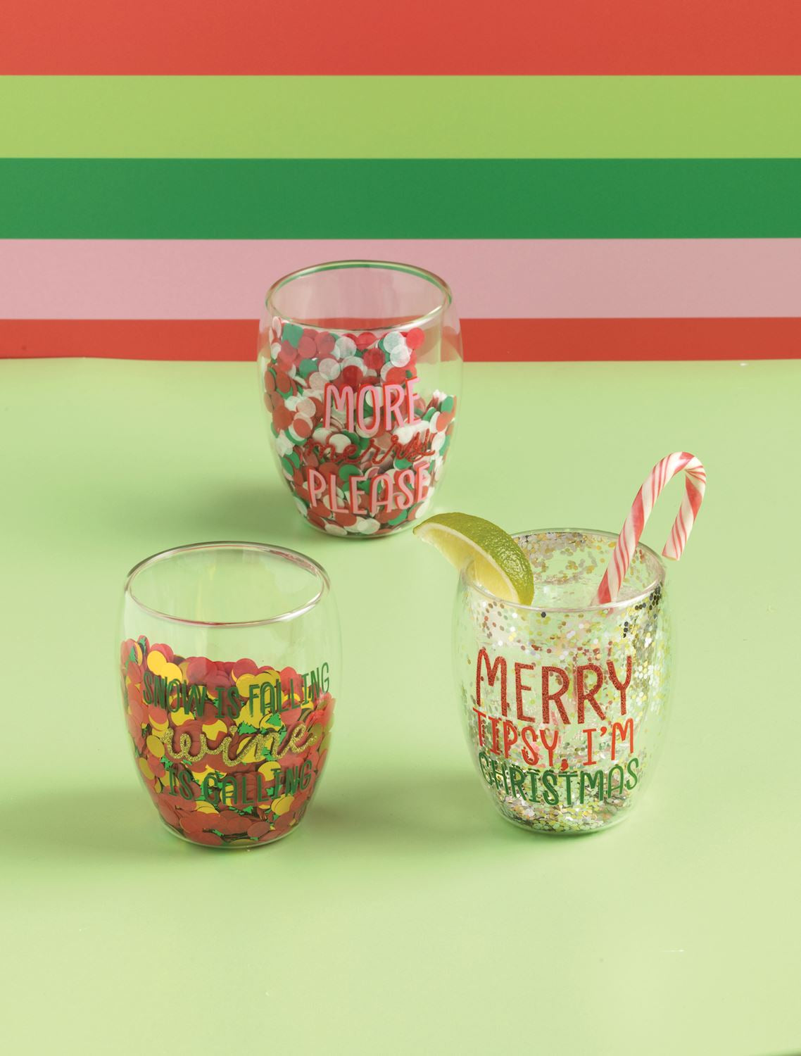 MUD PIE SNOW IS FALLING CONFETTI WINE GLASS SET