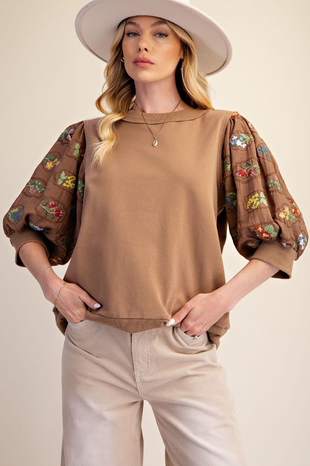 EASEL ELBOW SLVS TERRY KNIT TOP