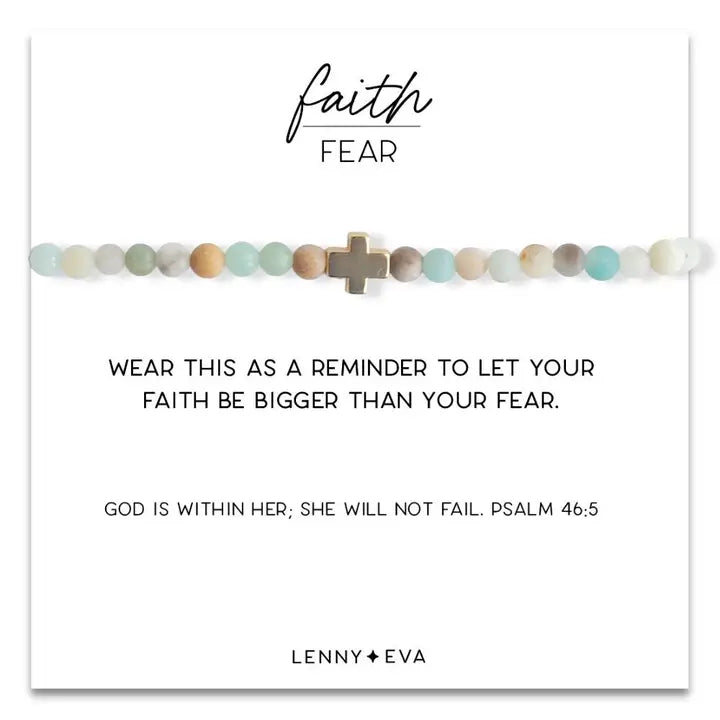 Lenny & Eva Faith Over Fear Gold Cross Bracelet-Amazonite Beads