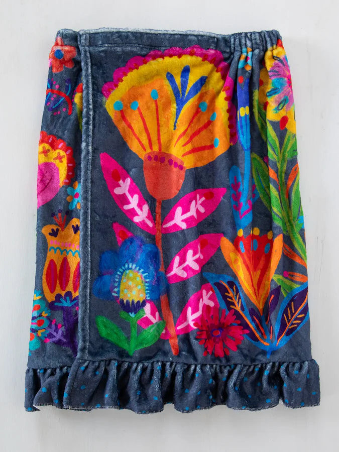 Natural Life Towel Wrap-Navy Folk Flower