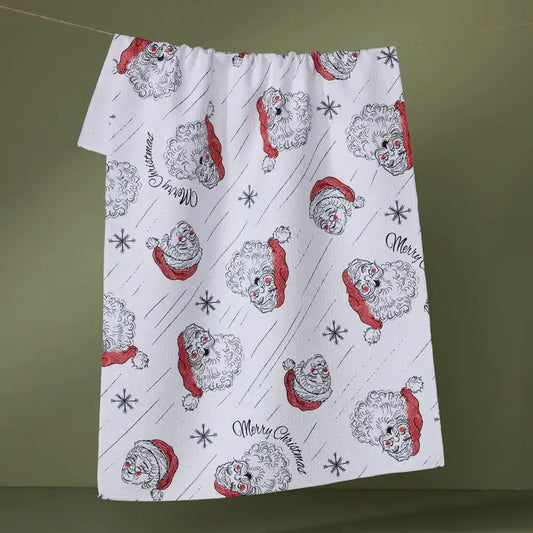 Geometry Claus Family Christmas Tea Towel