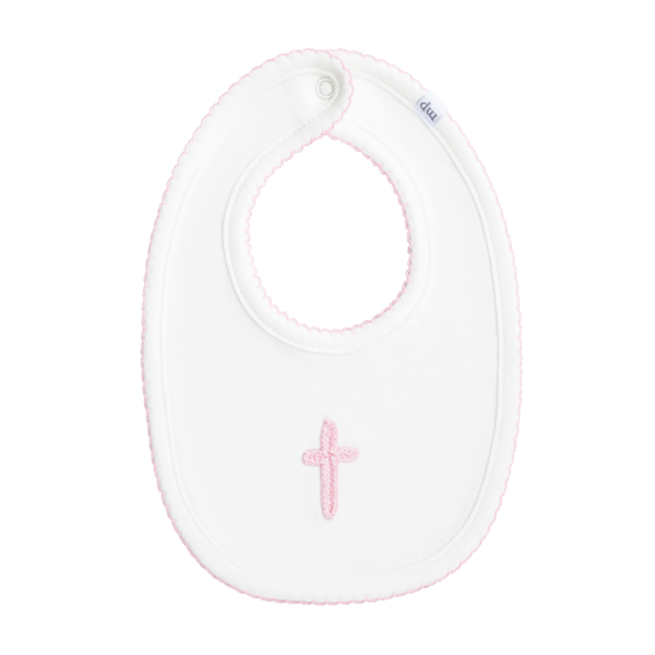 MUD PIE PINK CROCHET CROSS BIB