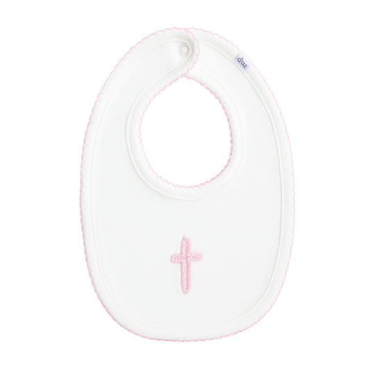 MUD PIE PINK CROCHET CROSS BIB