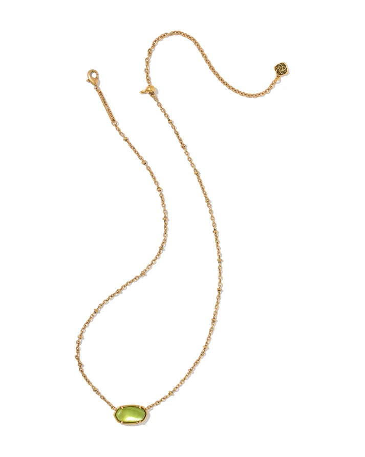 KENDRA SCOTT TIGER STRIPED ELISA SHORT PENDANT NECKLACE VINTAGE GOLD CHARTREUSE GREEN MOTHER OF PEARL